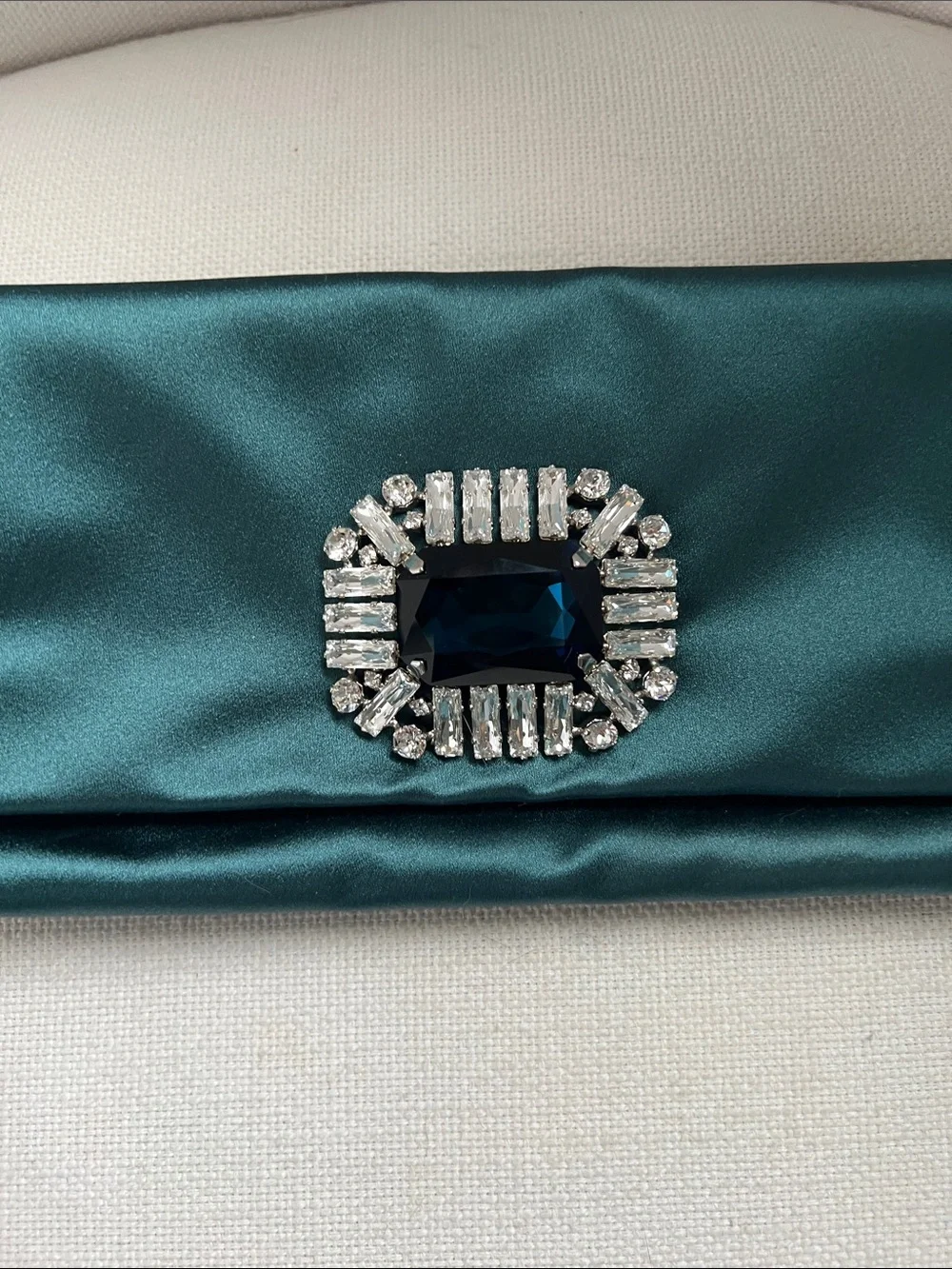Jimmy Choo Teal Satin Crystal-Embellished Clutch